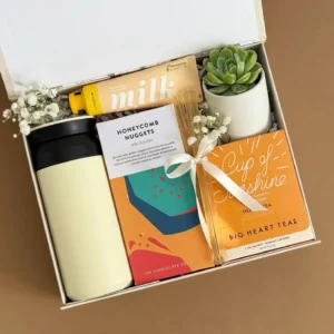 Sunshine & Honey Gift Box – Tea, Chocolate, Succulent & Self-Care Treats