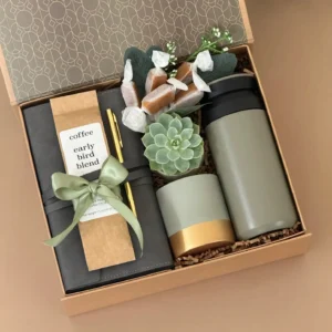 Early Bird Gift Box – Coffee Lover Gift Set with Tumbler, Notebook, Candle